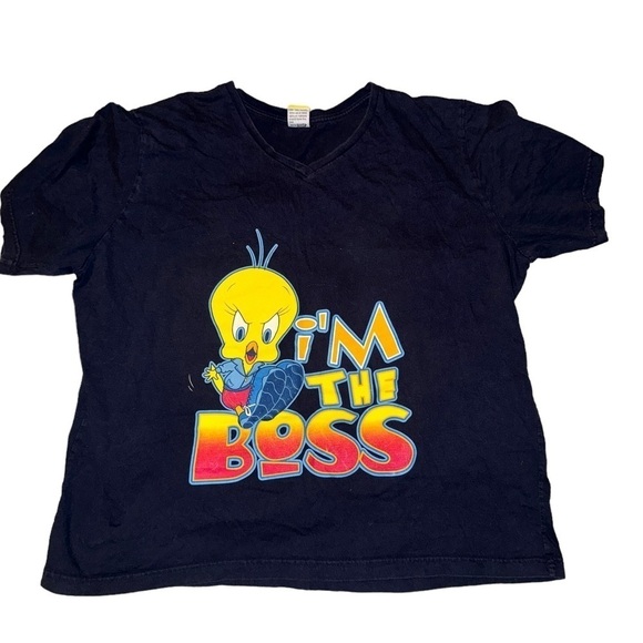 Warner Bros. Tops - Vintage Looney Tunes Tweety Bird I'm The Boss Women's Navy Blue T-Shirt XXXL